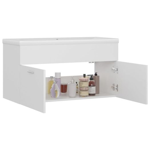Sink Cabinet with Built-in Basin White Chipboard