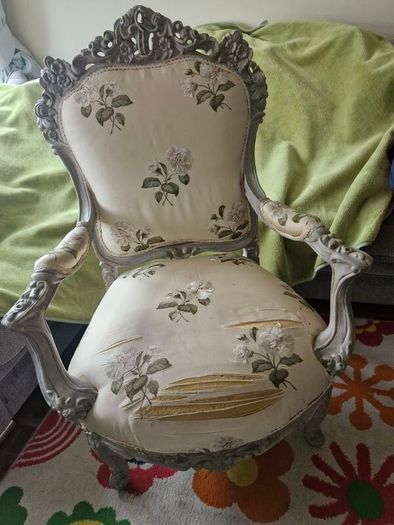 Beautifully carved chair requiring reupholstering