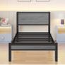 Wooden Single Bed Frame with Storage Headboard Shelf, 3FT Metal Bed Frame Image 8