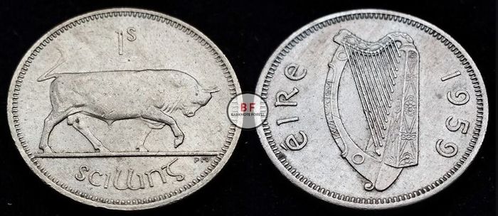 [#446] - Ireland 1959 | Irish Shilling | 1s | Bull | KM.14a