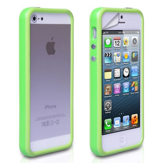 Hard Plastic Rubber Bumper Case with Metal Buttons for Apple Iphone 5 Free Screen Protector Front Back