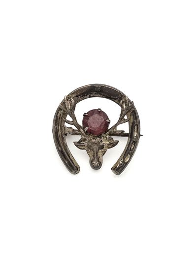 Vintage 925 Sterling Silver Ward Bros Stag & Horseshoe Brooch