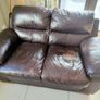 2 x two seater brown faux leather couches Image 8