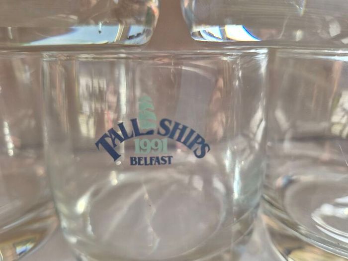 5 Vintage "Tall Ships 1991 Belfast" whiskey glasses.