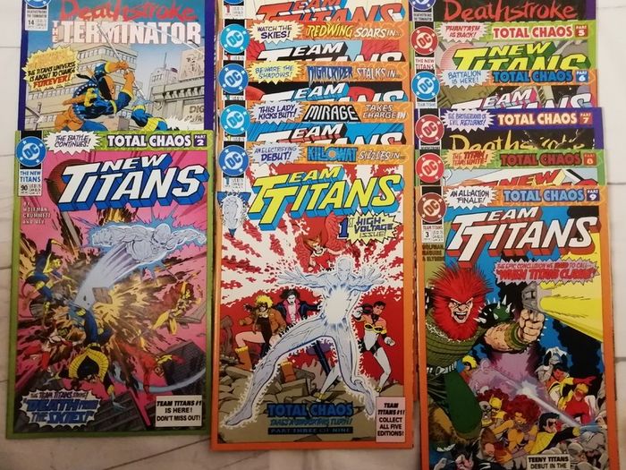 DC Comics - Total Chaos - Parts 1-9 Including All 5 #1 Team Titans Members, Deathstroke The Terminator and New Titans  Issues (1992)