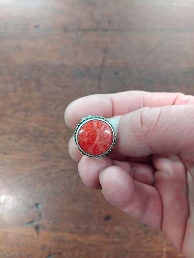 925 Silver and Red Coral Ring