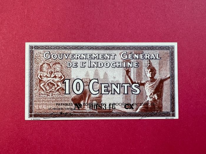 French  Indo - China.  10 Cents  1939  Pick 85a. Rare