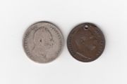 1834, 1/-, 92.5% Silver coin and 1837 holed coin(no 357)