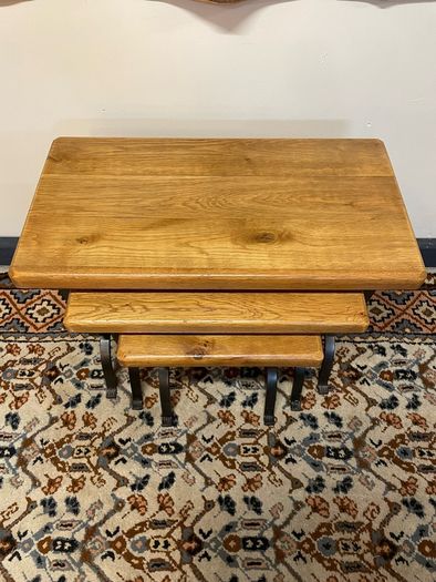FLAS SALE ! WAS 350 NOW 250 ! Wrought Iron and Oak Top Nest of Tables .