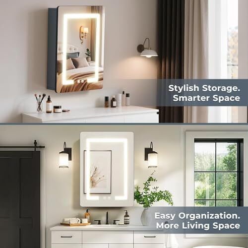 Bathroom Mirror Cabinets with Led Lights, Aluminum Alloy Wall Mounted Bathroom Cabinet Led Bathroom Mirror, 3 Colors Anti Fog, Adjustable Shelves, Touch Sensor, Concealed Storage