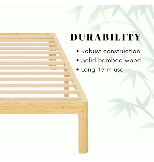 Bamboo Wood King Size Bed Frame with Metal Slats Support