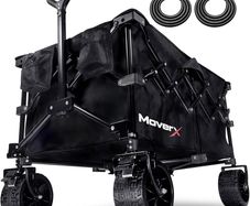 200L Festival Trolley on Wheels, Folding Wagon, Portable Camping Cart, Collapsible Foldable Trolly for Beach Outdoor Garden Picnic Shopping Fishing, Wide Wheels, Adjustable Handle, Black