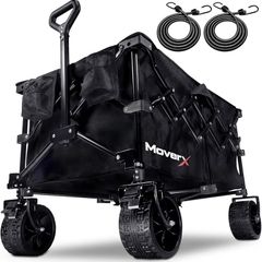 200L Festival Trolley on Wheels, Folding Wagon, Portable Camping Cart, Collapsible Foldable Trolly for Beach Outdoor Garden Picnic Shopping Fishing, Wide Wheels, Adjustable Handle, Black