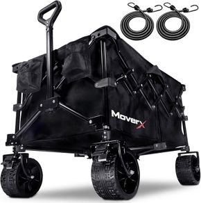 200L Festival Trolley on Wheels, Folding Wagon, Portable Camping Cart, Collapsible Foldable Trolly for Beach Outdoor Garden Picnic Shopping Fishing, Wide Wheels, Adjustable Handle, Black