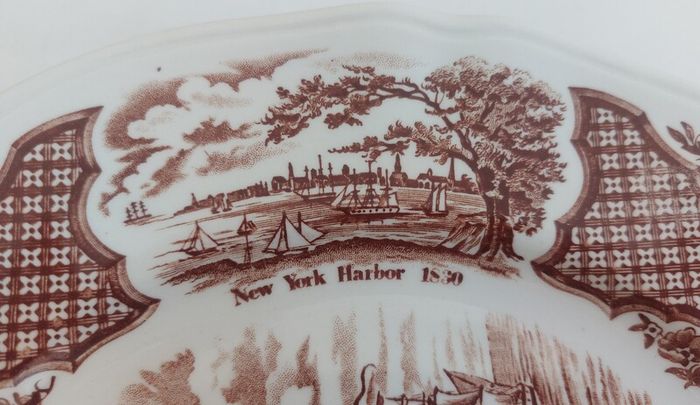Fabulous Vintage 35 Piece Brown and White Fair Winds, Historical Scenes of Chinese Export to America Dinner Service by Alfred Meakin, Staffordshire