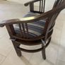 Traditional dark wooden chair with blue/grey cushion for office or study Image 2