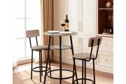 3PCS 596.9mm Bars Tables Set, Bar Tables and Chair Set with Rounded Corner Design, Round Pub Table with Two Stools for Office Desk, Breakfast Corner, Mini Bars, Light Gray, Black