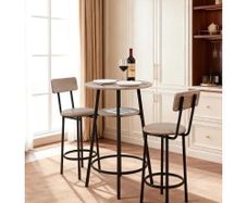 3PCS 596.9mm Bars Tables Set, Bar Tables and Chair Set with Rounded Corner Design, Round Pub Table with Two Stools for Office Desk, Breakfast Corner, Mini Bars, Light Gray, Black