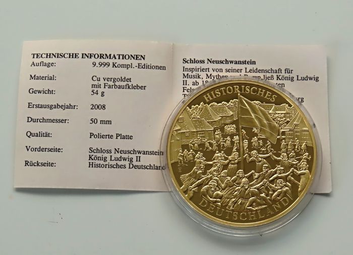 King Ludwig Bayern 24 Karat Gold plated Proof  Neuschwanstein Castle