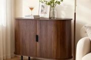 Coffee Bar Cabinet, Mid Century Fluted Coffee Bar Table, Buffet Stand Cabinet with 2 Sliding Doors, Sideboard Buffet Station for Living Room, Entryway, Kitchen, 100 x 40 x 75 cm, Walnut