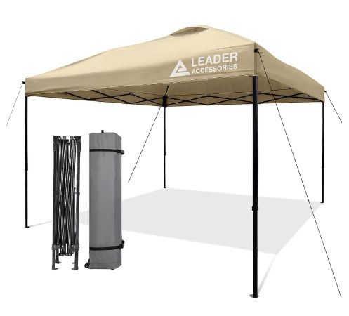 Beige Pop-Up Canopy Tent 8'x8' with Roller Wheel Bag