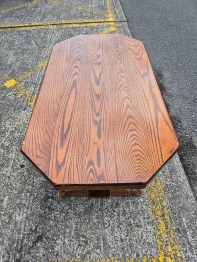 Solid Oak Rustic Coffee Table - Trestle Base