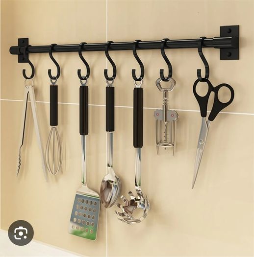 Kitchen Rail 60cm with 6 hooks