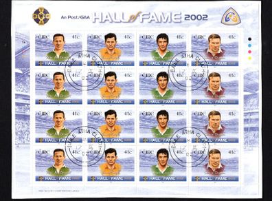 2002 Ireland GAA Hall of Fame Commemorative Stamp Sheetlet Plate 1A1A1A1A Fine Used with Dublin CDS cancel of 17th September 2002 (First day of issued) on envelope extract.