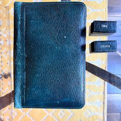Vintage Edwardian Leather Travelling Inkwell, Vesta And Writing Case