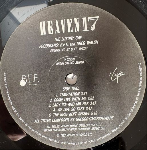 Heaven 17- The Luxury Gap. UK first pressing. Both cover and LP in really great condition. Comes with printed inner sleeve.