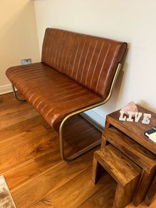 Brown Leather Bench Gold Leg