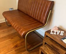 Brown Leather Bench Gold Leg