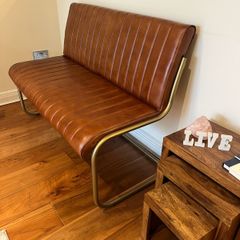 Brown Leather Bench Gold Leg