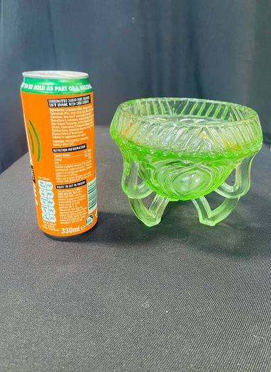 Vintage Sowerby Green glass bowl on three feet