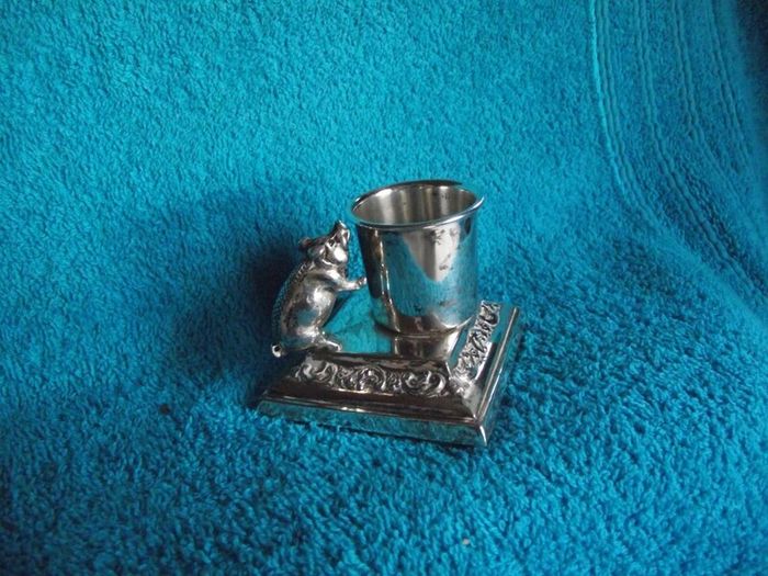 Antique Silver Plate Table Vesta With Pig Striker - Early 1900's