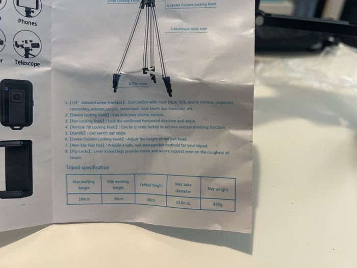 Tripod for Camera or Phone with Remote