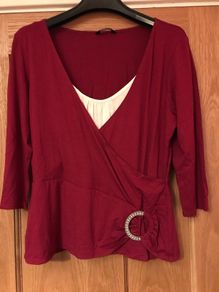 Dunnes Red Crossover effect Top with diamond detail