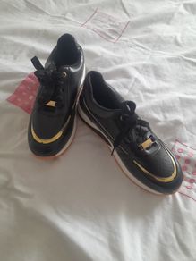 ladies new  black and gold soft leather trainers