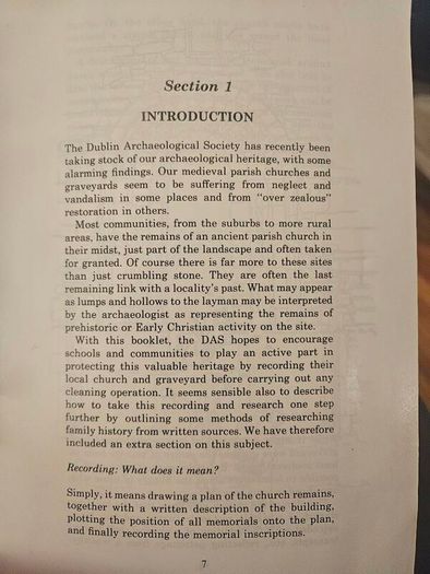 Recording the Past from Ancient Churchyards and Other Sources, published in Dublin in 1987 by Wordwell Ltd. Booklet in good condition.  See photos for same.