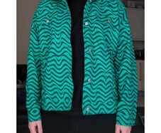 ASOS Design Green Wavy Pattern Festival Jacket Size Large