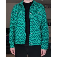 ASOS Design Green Wavy Pattern Festival Jacket Size Large