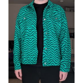 ASOS Design Green Wavy Pattern Festival Jacket Size Large