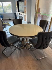Round Dining Table & 4 Velvet Chairs