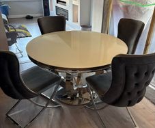 Round Dining Table & 4 Velvet Chairs