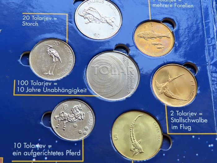 Slovenia double set of 15 coins pre euro & first year euro 2007 UNC