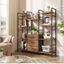 4-Tier Bookcase with Drawers, 100cm Wide Rustic Brown Shelving Unit 142cm Height, 10 Open Shelves + 3 Fabric Drawers, Industrial Rustic, For Living/Bedroom/Home Office, Large Storage Image 7