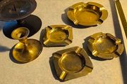 6 different itmes- 1- candle holder 12.00 euro. 2- candle holder round one 10.00 euro. 3- round ashtray12 cm. Dia. 12.00 euro. 4- small  round ashtray9.5 cm. Dia. 9.00 euro. 5-  2 small square ashtray 8 cm. Dia. 9.00 euro each.