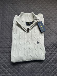 Ralph Lauren Cable Kit Quarter Zip, Colour Light Grey, Size XXL Men's