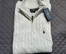 Ralph Lauren Cable Kit Quarter Zip, Colour Light Grey, Size XXL Men's