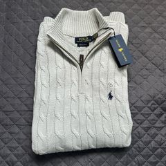 Ralph Lauren Cable Kit Quarter Zip, Colour Light Grey, Size XXL Men's